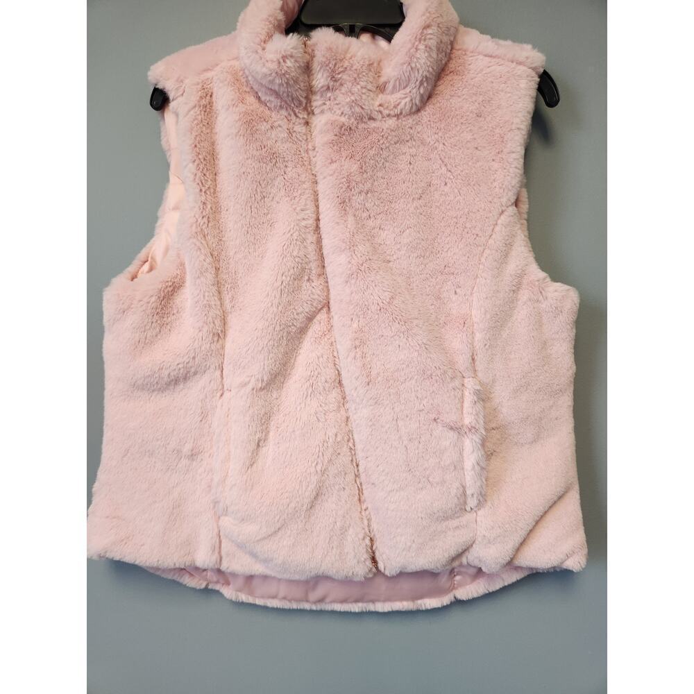 NWOT Justice Reversible Faux Fur Puffer Vest 14/6 Girls Pink Zip Up, Rose Gold